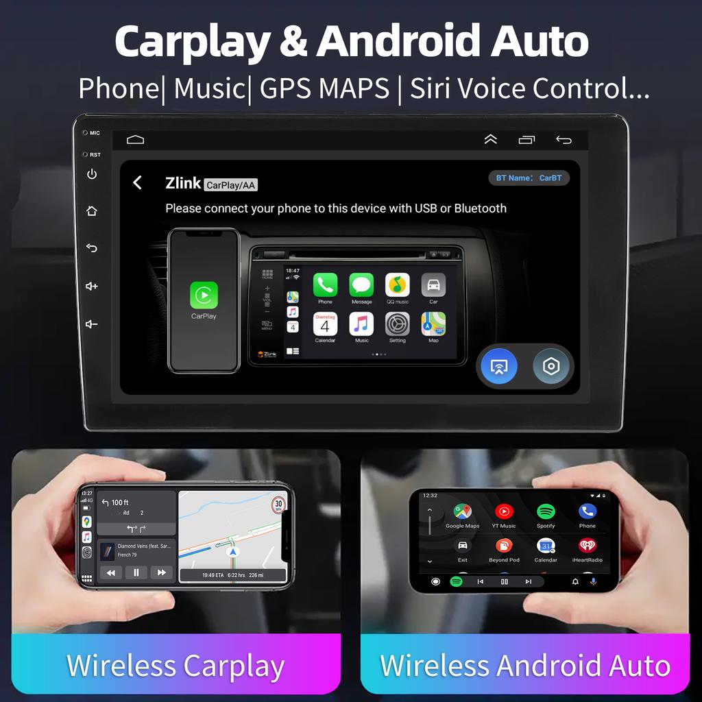 9-дюймовый 2 DIN автомобильный стерео радиоприемник Wirless Carplay Android Auto Car Stereo Bluetooth 64G GPS навигация RDS WiFi USB FM DAB+CAM