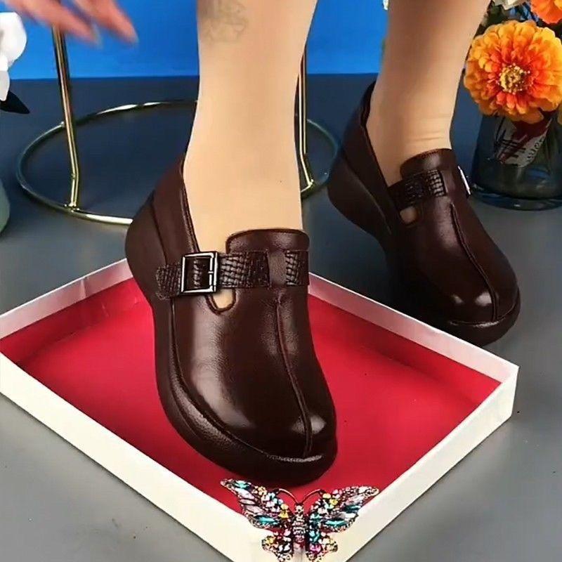 Women Retro Shoes Leather Platform Wedge Spring Women Plus Size Leisure Moccasins Sneakers Breathable Shoe