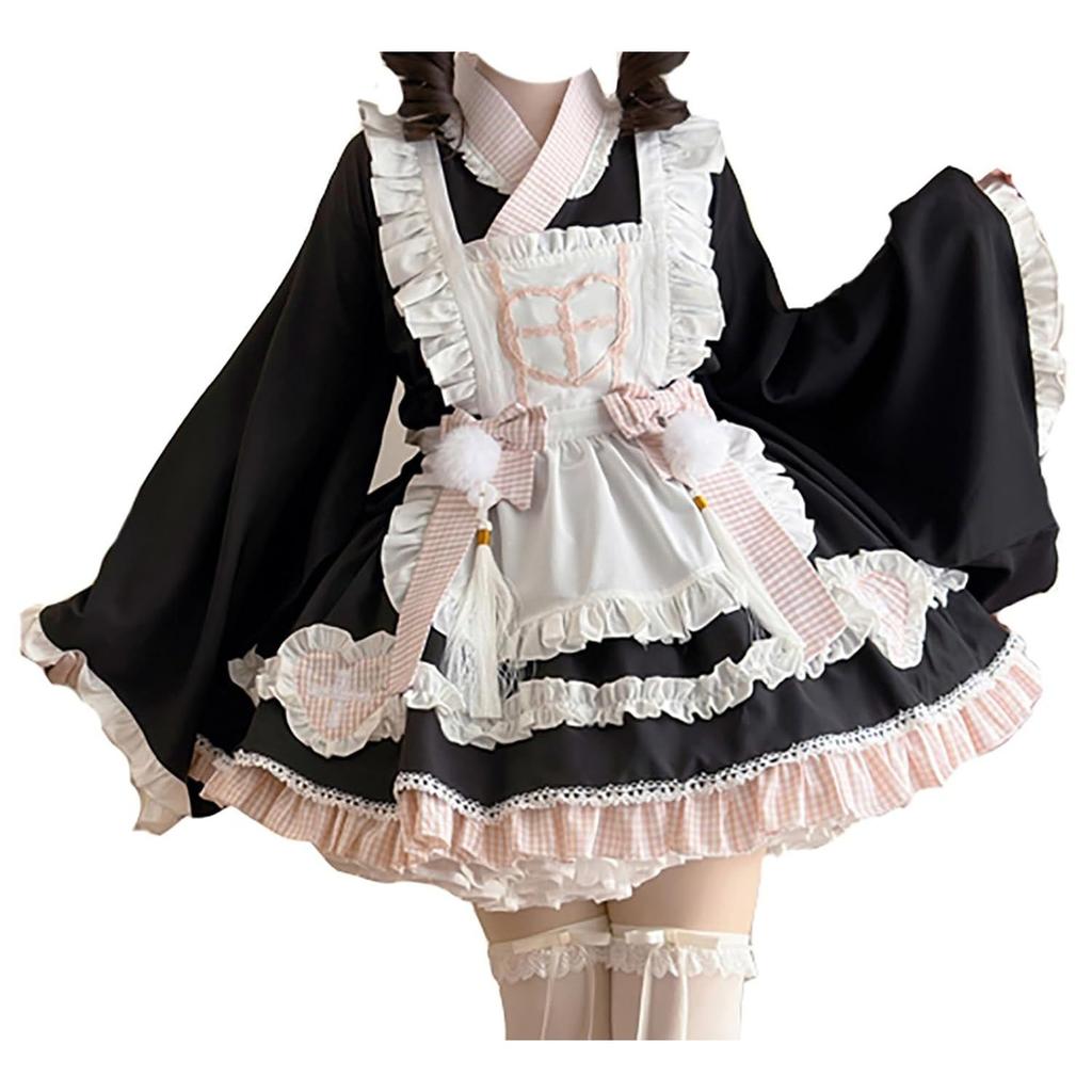 XHSUKADO Nurse Outfit 4-Piece Set One-Piece Womens Spring Summer Autumn Kimono Yukata Costume Cosplay Princess Sleeve Top Mini Skirt Apron Ribbon Maid