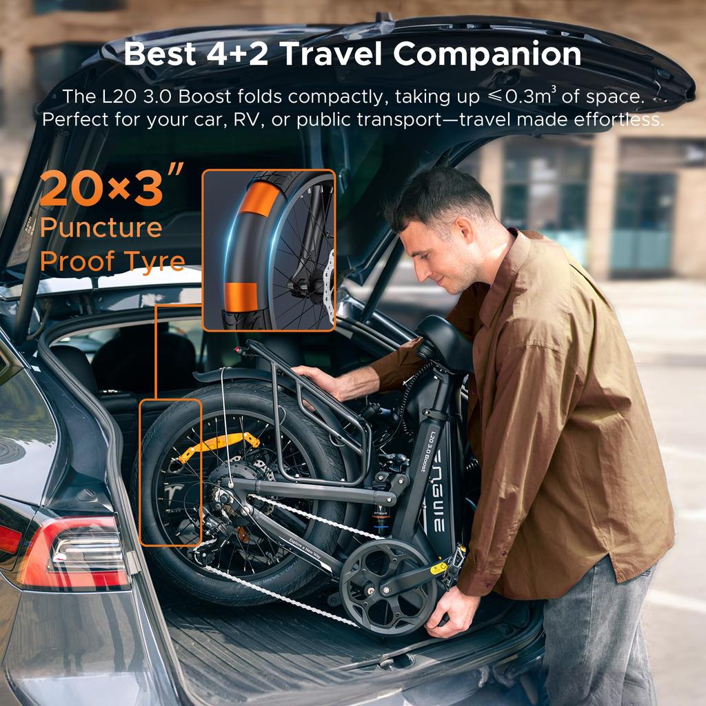 Электрический велосипед ENGWE поставляется с приложением, аккумулятором 48 В 13,5 Ач (запас хода до 135 км), и шины 20*3.0.L20 3.0 BOOST