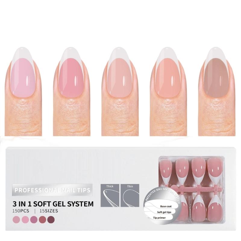 150 Pieces French Press On Nail Pre Applied Base Coat and Primer No Filing Needed for DIY Nail Art Salon Quality Nail