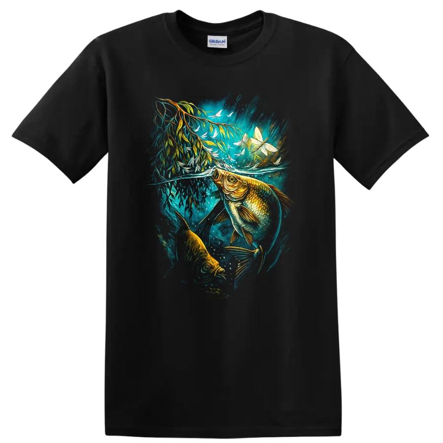 Fish Swimming in Water w/ Dragonflies T Shirt Fish Lovers Wildlife Tee