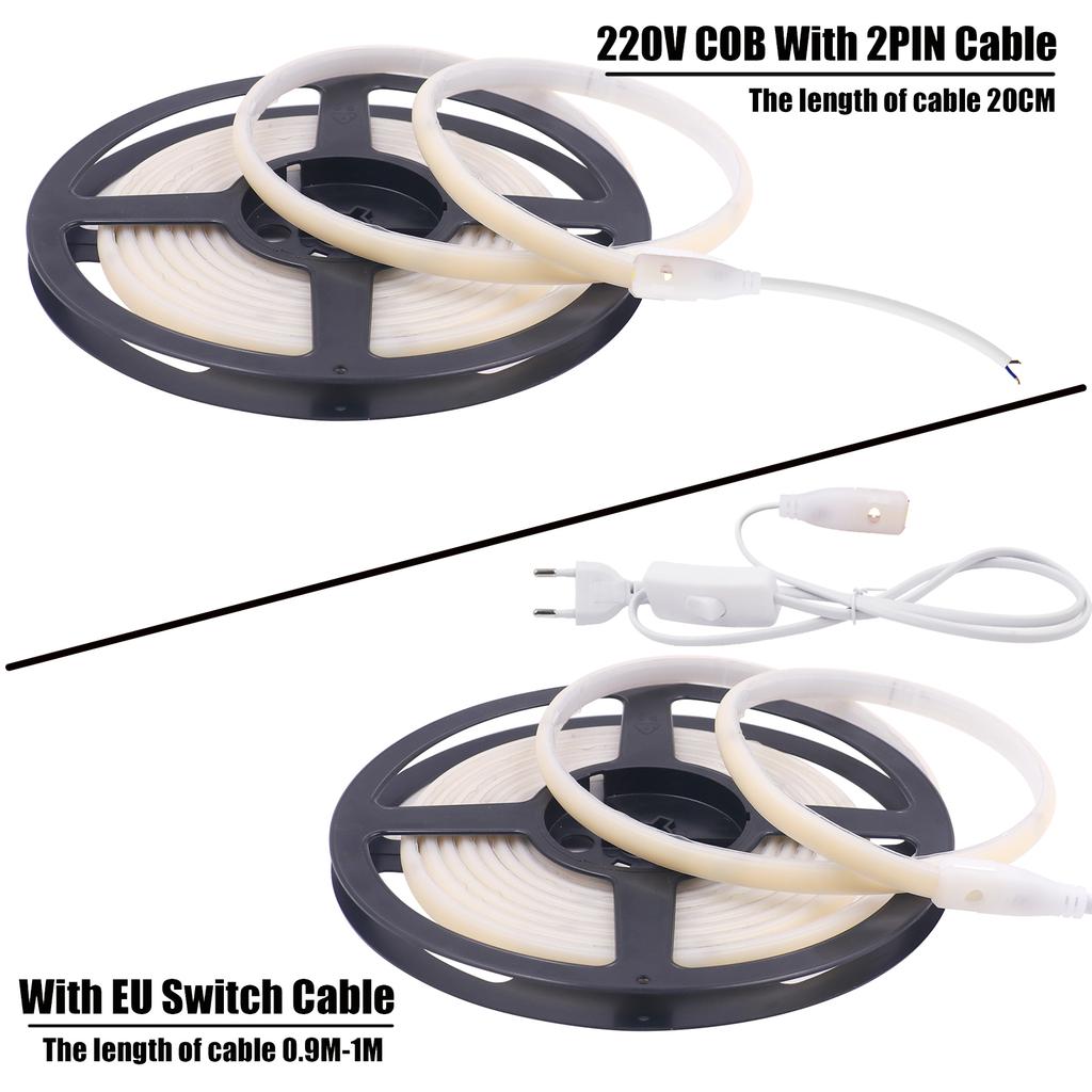 AC 220V COB Strip 3000K 4000K 6000K White IP65 Waterproof Home Decor Flexible Ribbon LED Neon Light