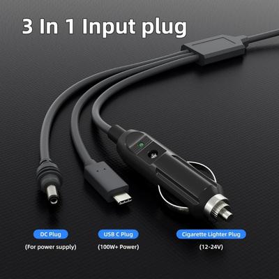 Мини-кабель питания 10 футов 3 в 1 с автомобильным зарядным устройством USB C и водонепроницаемым кабелем DCDC