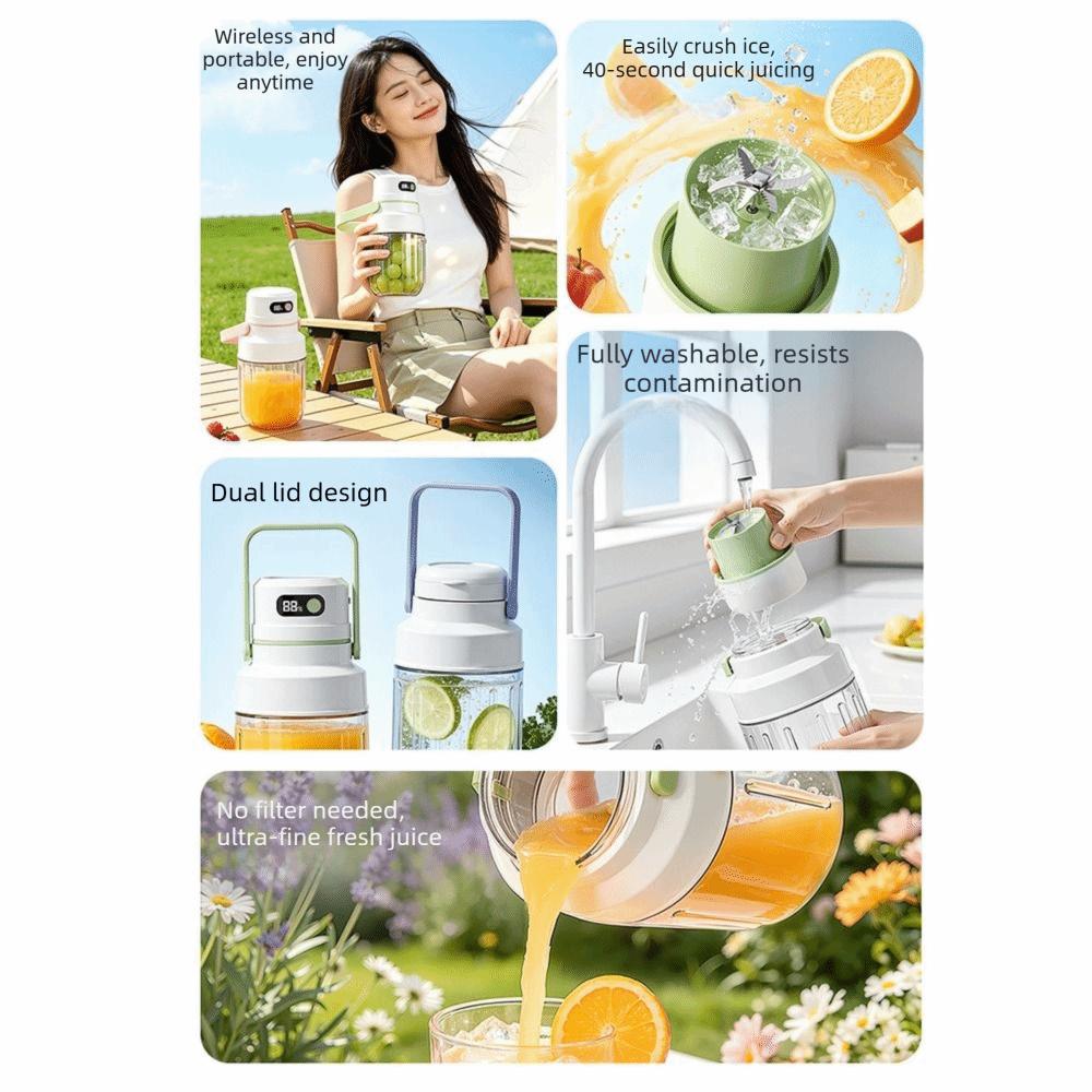 with Two Lids Electric Fruit Blender Cordless Automatic Juicing Cup BPA-Free Smoothie Maker Home