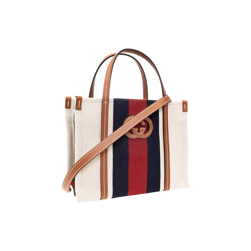 Gucci handbag Interlocking Double G logo detachable and adjustable shoulder strap Cotton and canvas with leather trim Tote bag Tote bag shopping bag