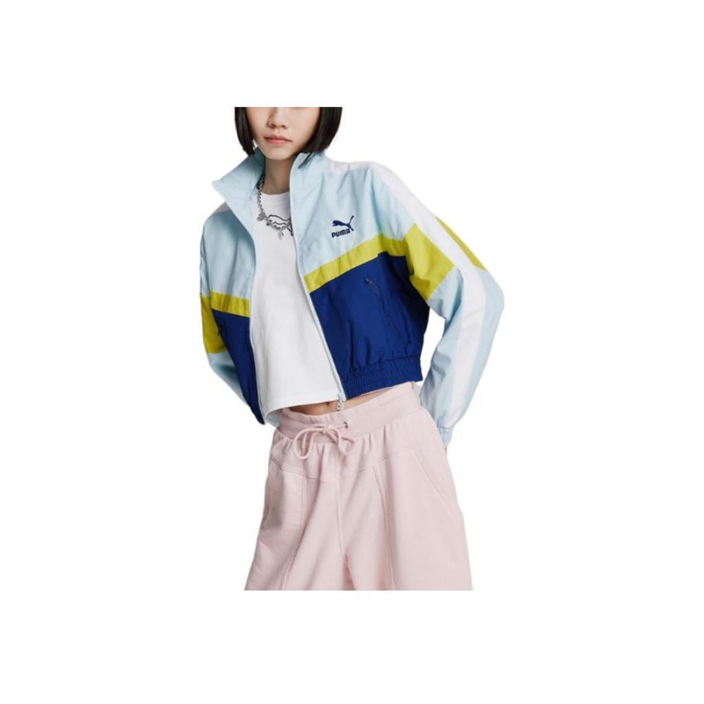 Puma Цветные блоки молния ретро спортивная куртка стойка воротник женская куртка синяя 532686-50