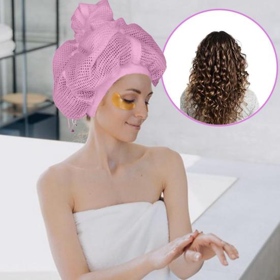 Сетчатая шапка для сушки вьющихся волос с регулируемым шнурком, мягкая впитывающая женская сетка для длинных густых вьющихся волос, быстросохнущая сетка для душа, шлепающаяся шапочка