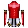 Girls Circus Costume Set Shiny Sequins Mock Neck Sleeveless Jumpsuit Matched Metallic Over Sleeve