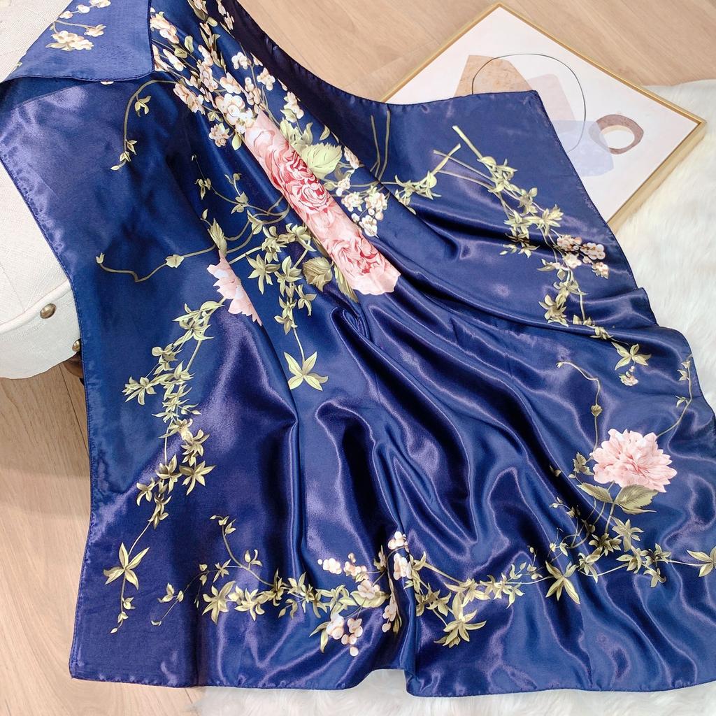 Vintage Flowers Square Scarf For Women Silk Shawls Neckerchief Female Print Headband On the Head Wraps Foulard Hijab Hair Bands