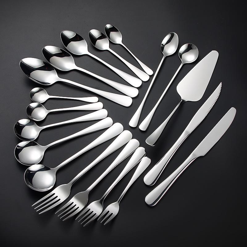 Набор столовых приборов из утолщенной нержавеющей стали 304: Стейковый нож, Вилка, Десертная ложка, Ложка с острым концом, Круглая ложка