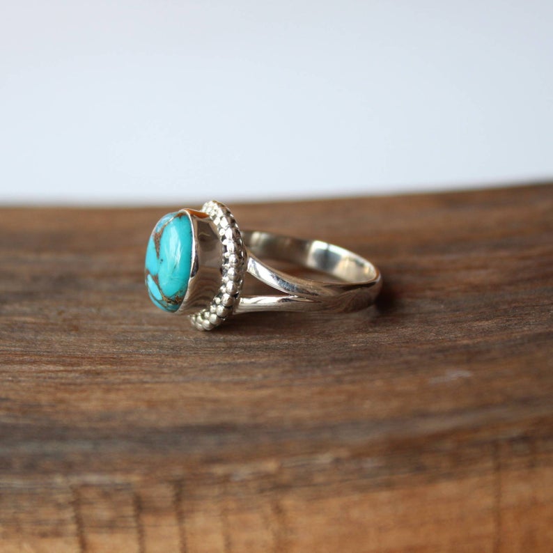 Кольцо из синей меди с бирюзой, кольцо из стерлингового серебра 925 пробы, богемное кольцо, эффектное кольцо-обещание, кольцо с драгоценным камнем, подарок на день святого Валентина,