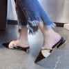 Модные женские сандалии с острым носком 2024 года, летние тапочки с толстым каблуком, женская одежда, корейская версия, женские туфли большого размера на низком каблуке