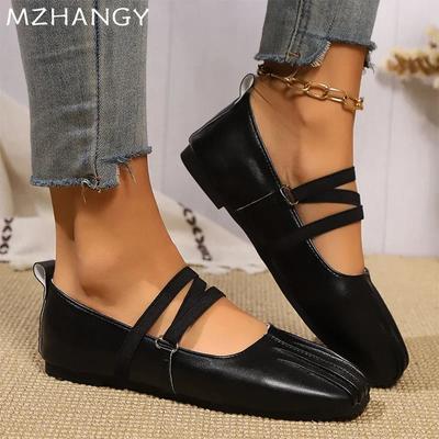 Женские кожаные балетки для танцев с плоским квадратным носком, женские туфли на плоской подошве, тренд 2025 года, элегантная осенняя обувь Zapatillas Mujer
