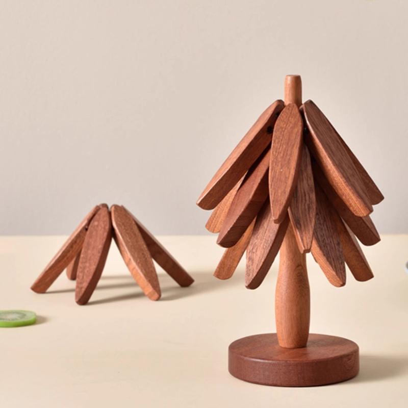 4 шт. Деревянные подставки для горячих блюд, изоляционная прокладка в форме дерева, набор подставок для чайника, горячих горшков на Хэллоуин, Рождество