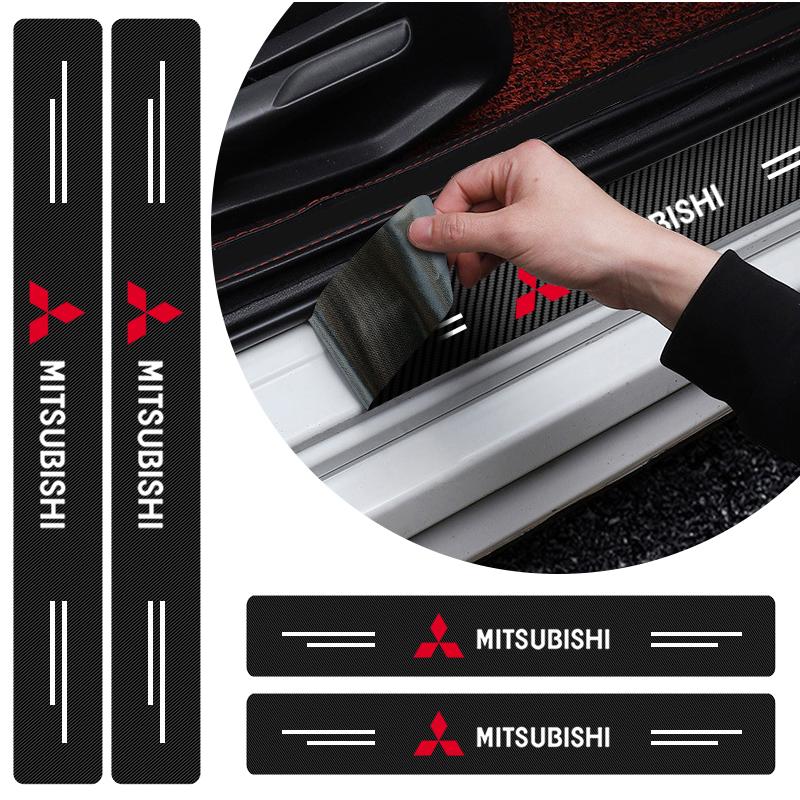 Car Door Plate Carbon Fiber Threshold Protector Sticker Decals Emblem For Mitsubishi Lancer ASX Mirage Pajero Xpander Attrage