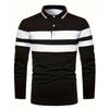 Autumn New Men Long Sleeve Lapel Stripe Polo Shirt Men Long Sleeve Golf Polo Shirt Tops