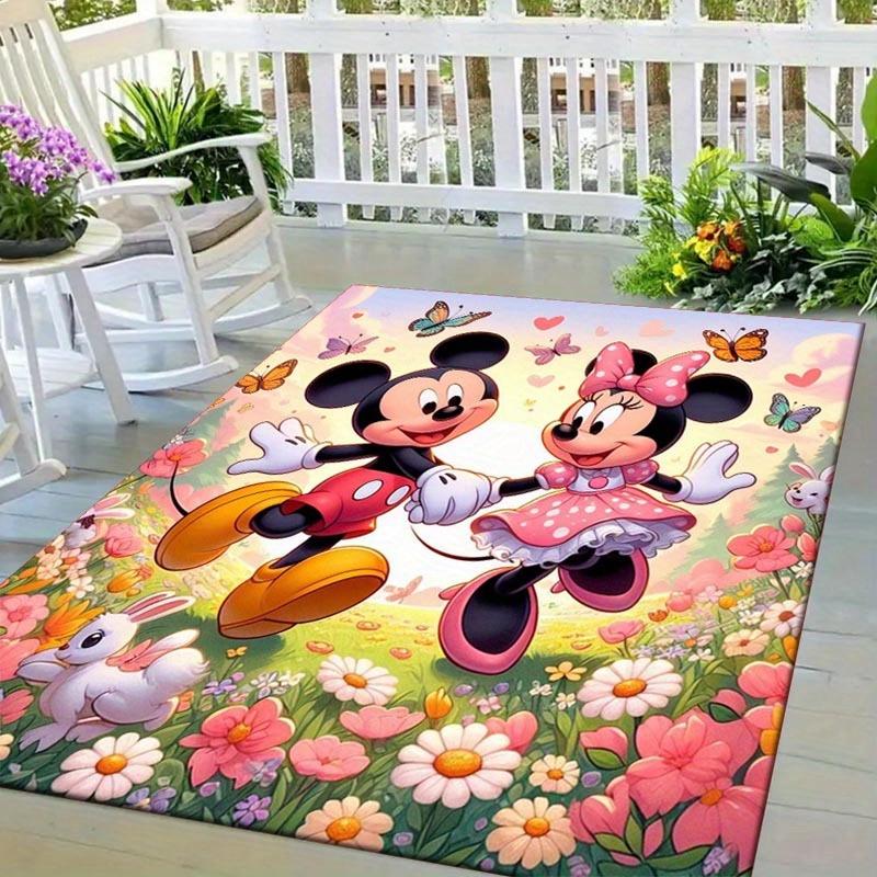 1pc Mickey Mouse Minnie Butterfly Pattern Area Rug Soft Flannel Floor Mat for Living Room, Office, Bedroom, Outdoor and Camping, Sofa Coffee