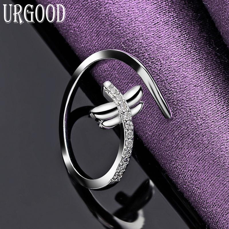 925 Sterling Silver Dragonfly AAA Zircon Open Ring Jewelry