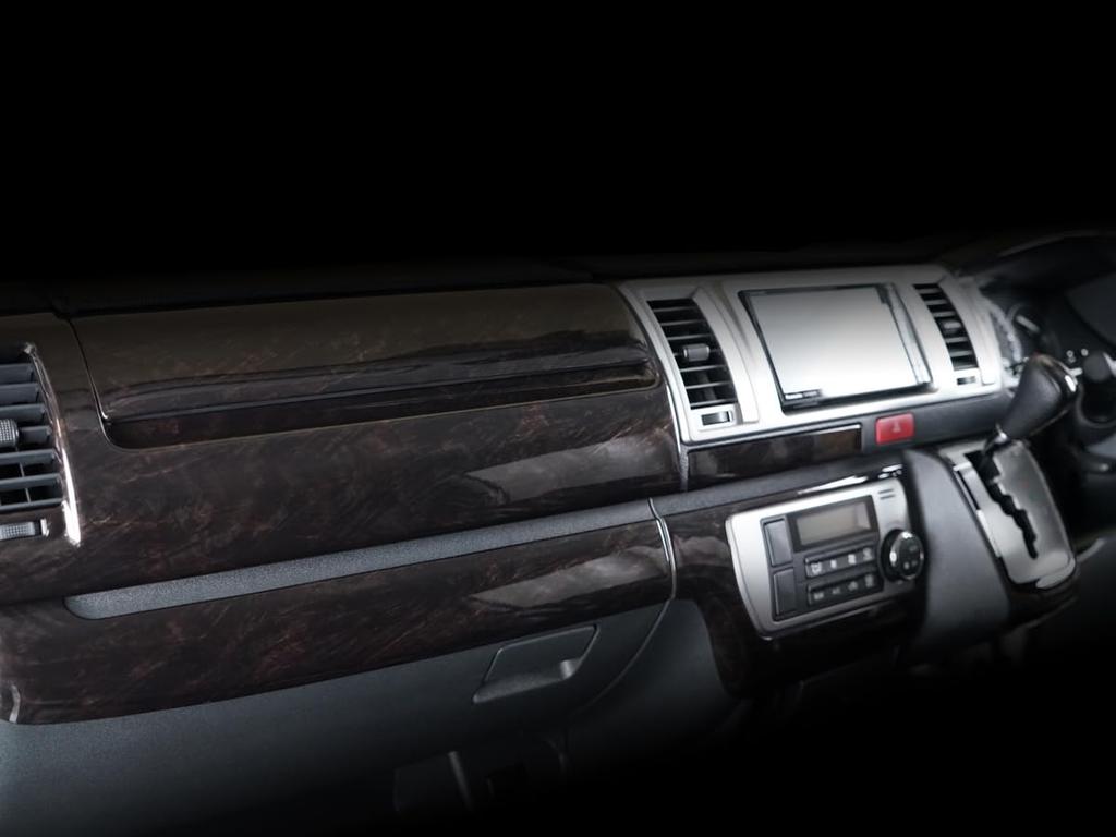 Dark Prime Interior 13 Black Mahogany Wood Grain for Toyota Hiace 200 Series Standard Panel, Panels, (4th, 5th, 6th, 7th, 8th, S-GL, Body)