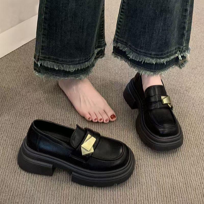 Платформа Британский стиль маленькие кожаные туфли женские черные лоферы туфли-однопедальки Мэри Джейн женская обувь 2025 весна новинка