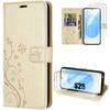Case for Samsung Galaxy S25 - BOOLING - Synthetic Leather Golden Butterfly Plant Pattern - 2 Tempered Glasses