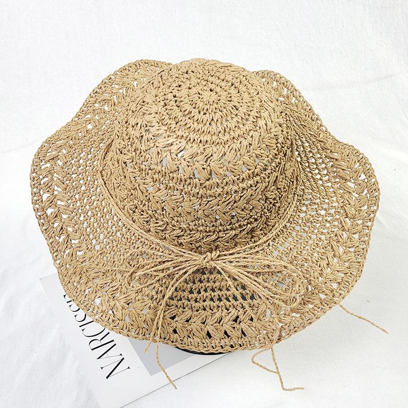 Соломенная шляпа ручной работы Dongdaemun, связанная крючком, солнцезащитная шляпа для женщин, летняя складная шляпа для бассейна, пляжная шляпа для рыбалки