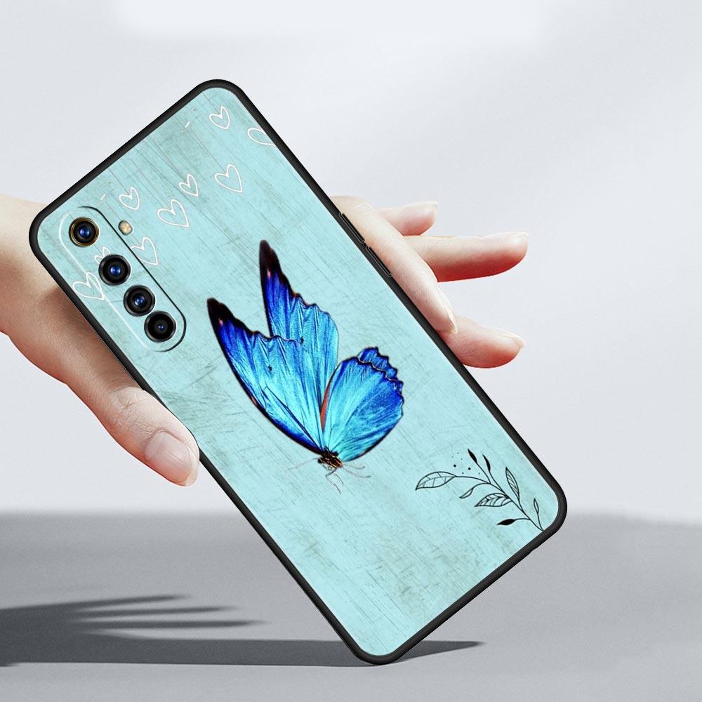 butterfly Phone Case For Realme 10 9 8 5G 7 6 GT2 Pro Plus 9i 8i C21 C11 C25 C35 GT Neo 2 3 3T Soft Silicone Black Cover Coque