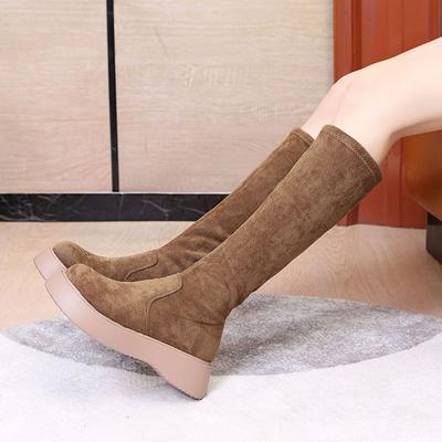 Женские сапоги, эластичные черные туфли на среднем каблуке для женщин, обувь на платформе, акция, зима 2024, новинка, стильное предложение, pu