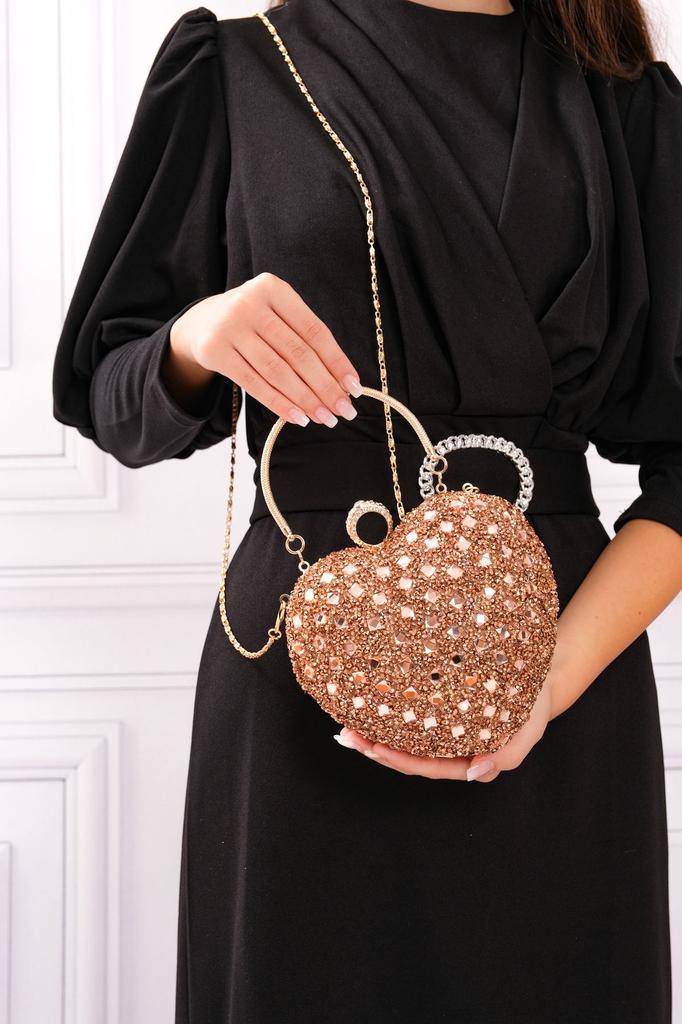 Women's Stylish and Useful Evening Dress Bag Women's Heart Stoned Saxe Blue Evening Dress Bag