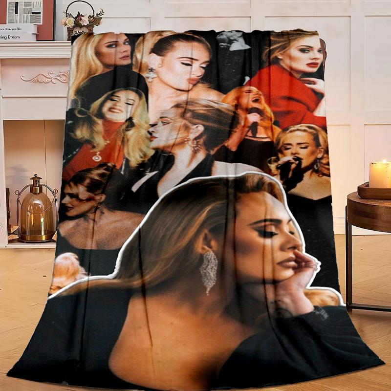 1PC A-dele's pop music Flannel Blanket Gift, Suitable for Both Men And Women, Soft Ideal for Beds And Sofa, Birthday Or Christmas Gift