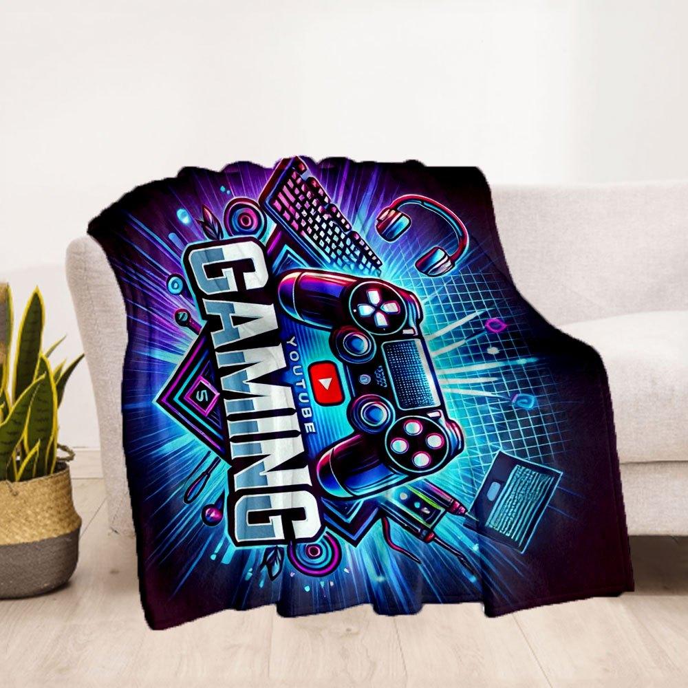 "Neon Gaming Controller Wall Art Decor"Blanket Flannel Throw Blanket for Sofa, Bed, Travel, Camping, Office, Couch, Chair, And Bed Gift for