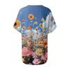 Women's Fashion Pocket V-neck Short Sleeve Plant Floral Print T-shirt Top
