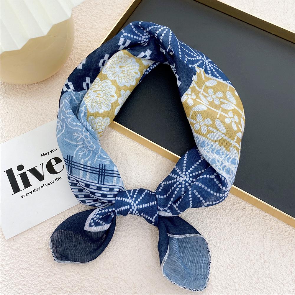 Cotton And Linen Small Square Scarf Silk Scarf Women'S Spring And Autumn New Style Artistic And Versatile Fashionable Temperament Headband Scarf