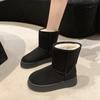2024 Новые женские туфли, женские ботинки без застежек, зимние ботинки с круглым носком, сплошные плюшевые, теплые, на платформе, водонепроницаемые, до середины голени, повседневные зимние ботинки