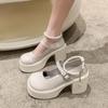 Newly Arrived Fashionable Pearl Buckle Thick Soled High Heeled Shoes  New Spring Autumn Mary Jane Comfortable Women's Shoes