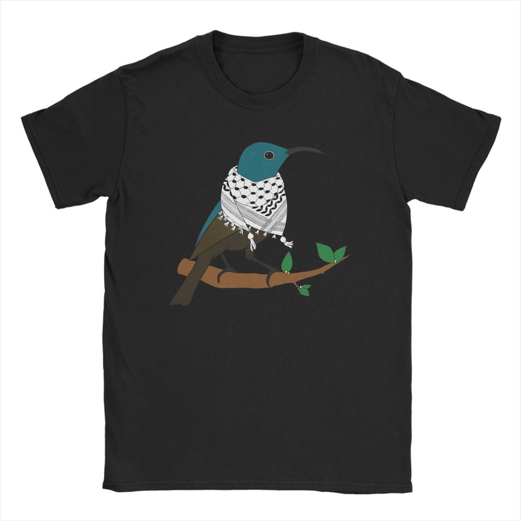 Oversized T Shirt Summer Palestine Sunbird Wearing Keffiyeh Scarf Hip Hop T-Shirts Cotton Tshirt Male Y2K Basic Design Top Tees