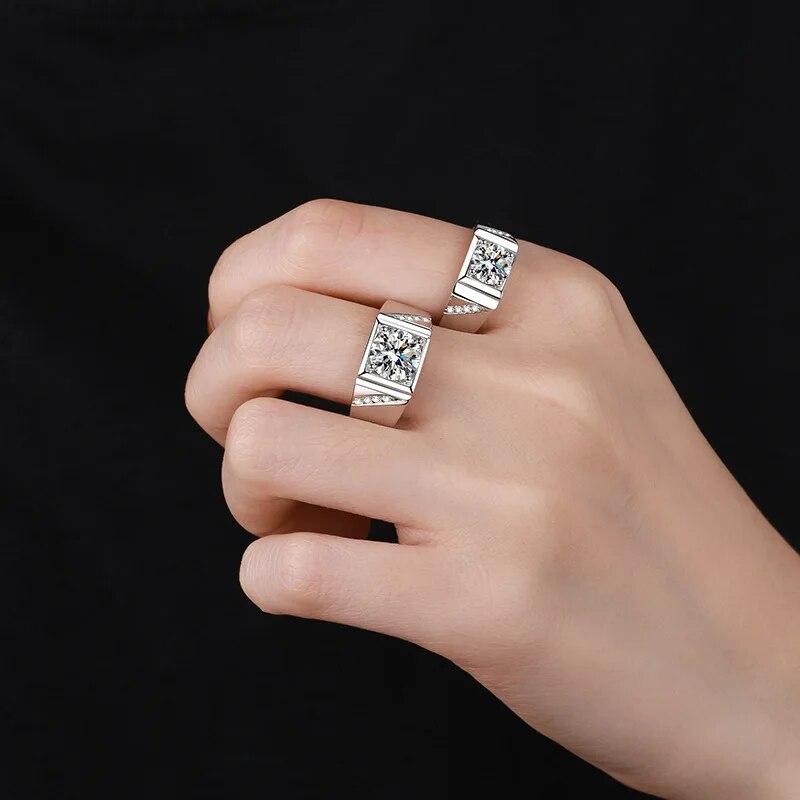 1-2ct Real Moissanite Ring for Men S925 Sterling Silver Round Brilliant Male Simulated Diamonds Wedding Ring Jewelry Gift