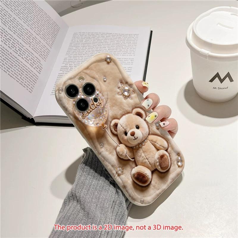 Милый Чехол-Брелок Мишка с Шариком из Силикона для iPhone 17 16 15 14 13 12 11 Pro Max XS XR X 15 16 Plus 16E 17 Air Cover