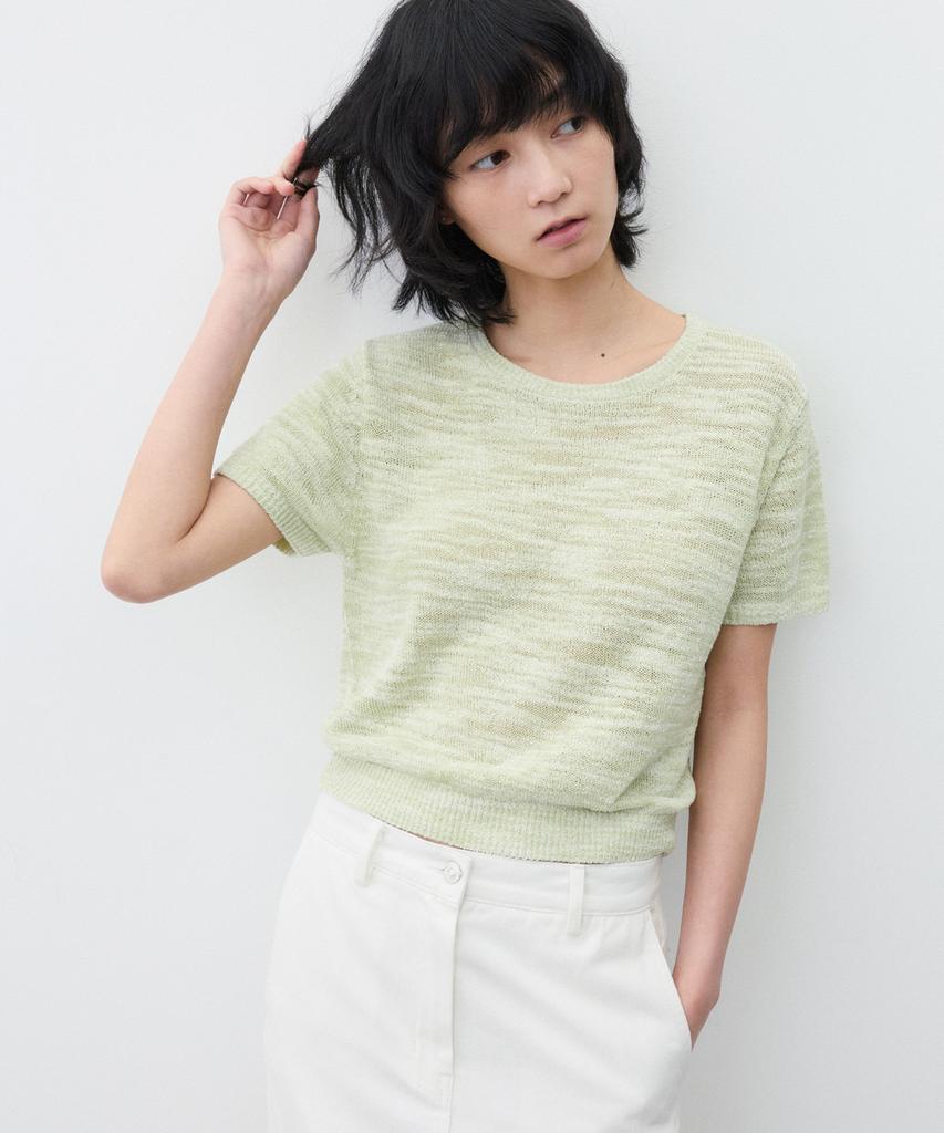 SUARE WOMEN Cotton Slub Crop Half Knit Light Green