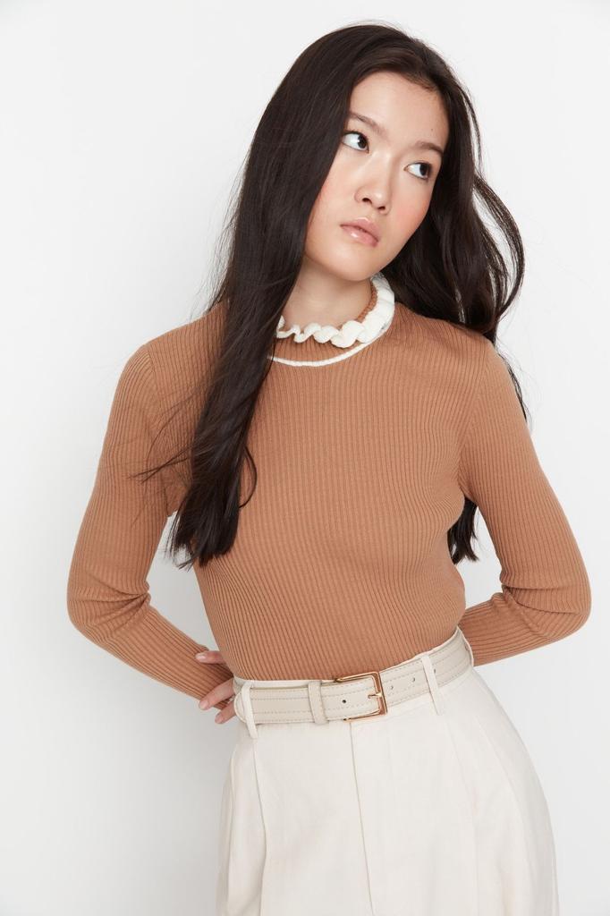 Женский свитер в элегантном стиле, трикотаж с цветными блоками, свитер