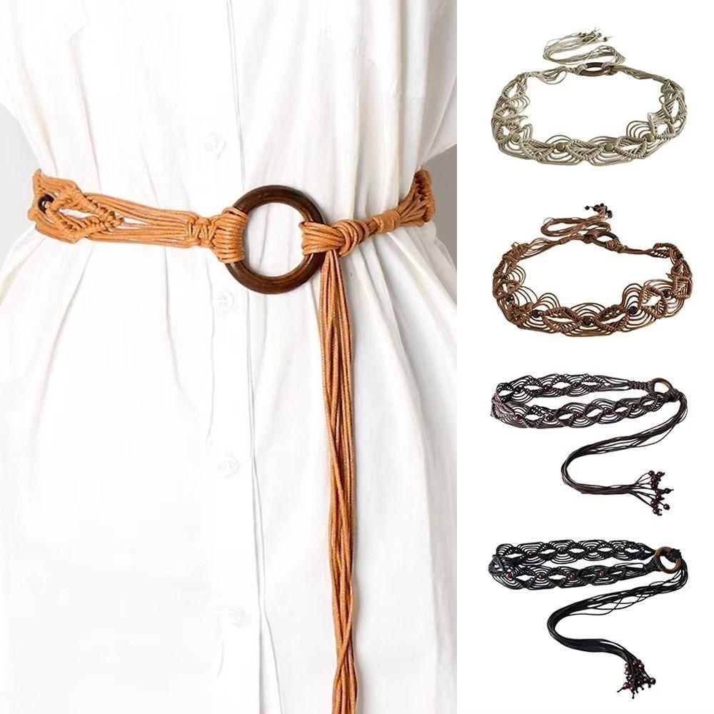 Woven Knot Female Waist Rope Wax Rope Ethnic Style Waist Chain Casual Dress Waistband Girls
