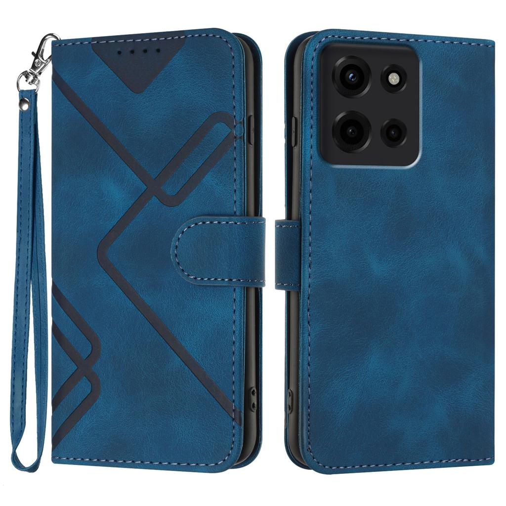 Для Motorola Мото G 5G (2025) Чехол-кошелек Line Imprinted PU Leather Phone Cover с ремешком