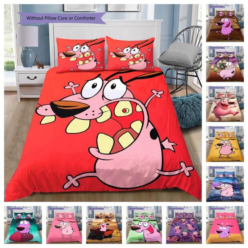 Courage The Cowardly Dog Cartoon 3 Pieces Bedding Set Soft Microfiber Duvet Cover Set With 2 Pillowcases For Bedroom Home Decor Without Comforter