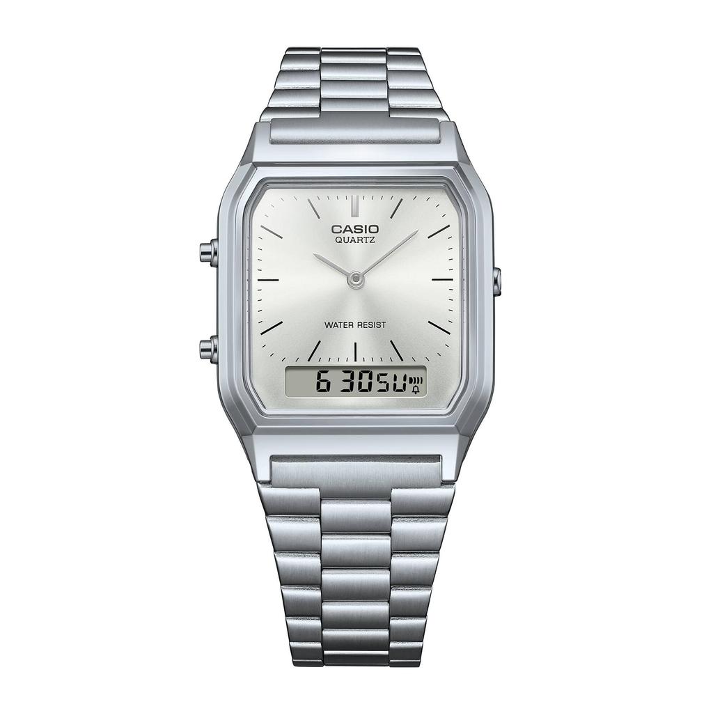 Casio AQ-230A-7A Серебряные аналогово-цифровые часы, Один размер, с серебряным браслетом