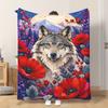 1pc Flannel Blanket Wolf Amidst Flowers Scene Soft Comfortable And Warm This Nap Blanket/Sofa Blanket Is Suitable for All Seasons