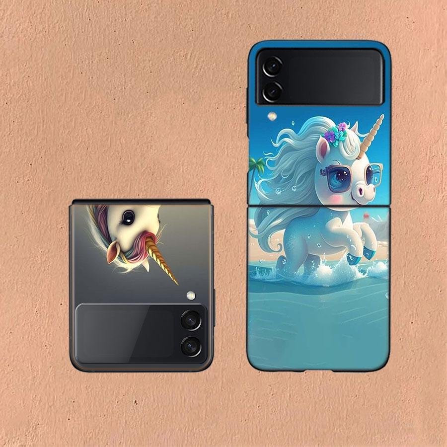 Cute Baby Unicorn For Samsung Galaxy Z Flip 5 4 3 Case Shockproof Hard Cover Phone Z Flip 6 7 5G Z Flip 5 4 5G TPU PC Hard Coq