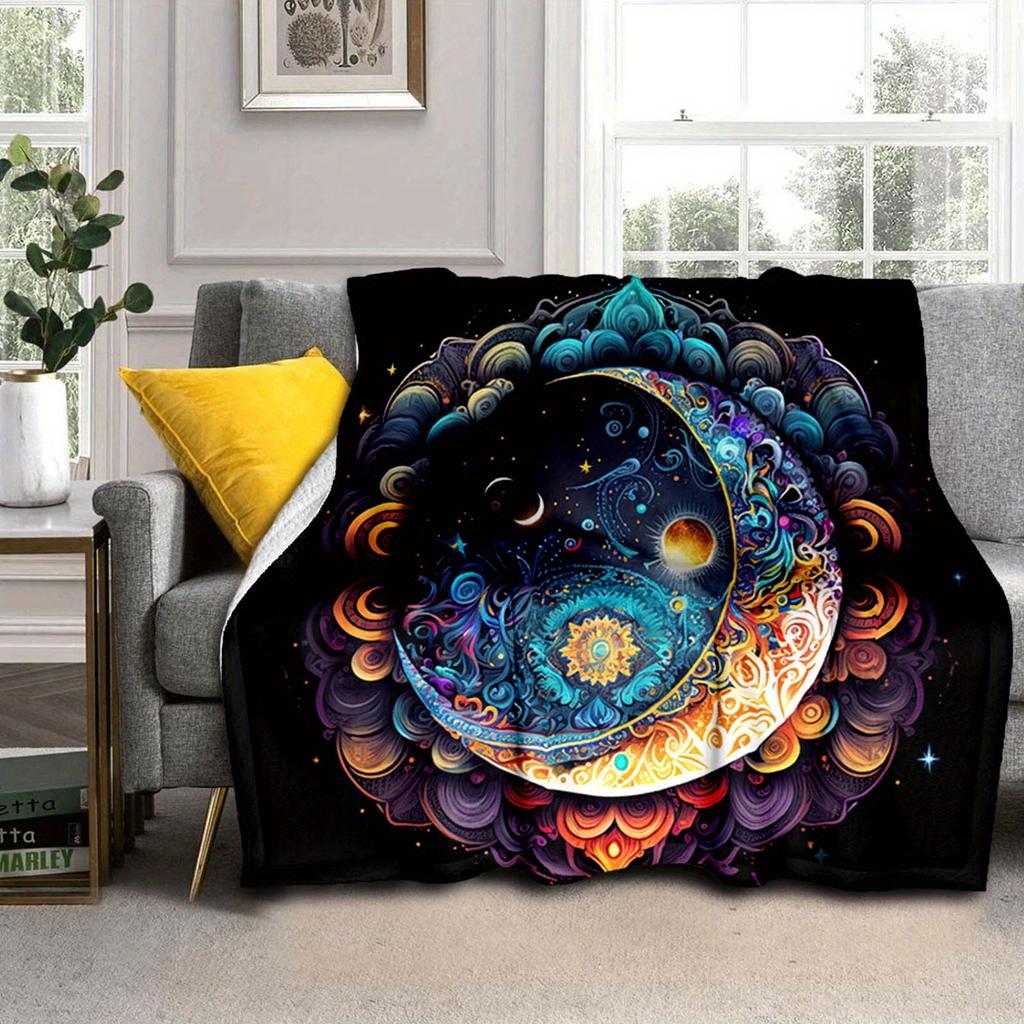 1pc Beautiful Moon Printed Blanket,Soft And Comfortable Blanket, Travel Sofa Bed, Office Home Decor, Birthday Gift Blanket, Boys, Girls