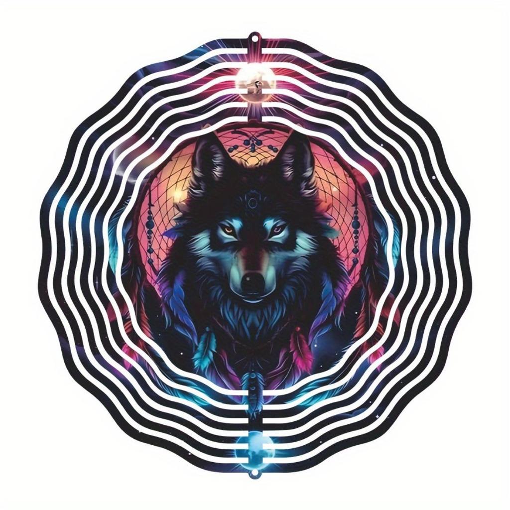 Wolf Head Metal Wind Spinner 25.4cm 3D Outdoor Garden Decor with Hanging Chain for Patio Lawn Yard Perfect Gift for Mother Day Father Day