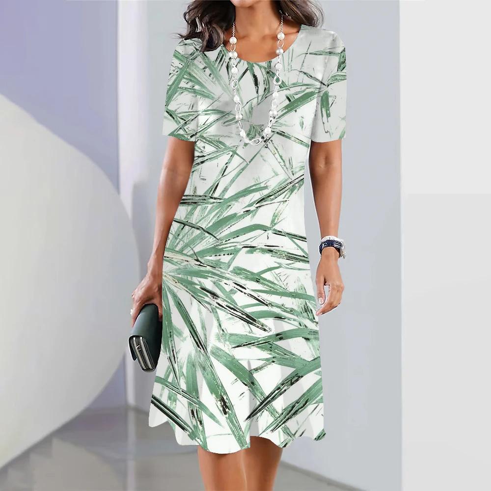 Holiday Leisure Short-sleeved Floral Printed Hawaiian Fashion Loose Swing Skirt Party Women's Sexy Bohemian Dress